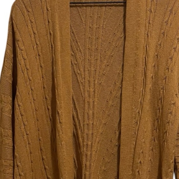 J.Jill Open Front Cable Knit Cardigan Long Sweater, 3/4 Sleeves, Honey Brown, M - Picture 14 of 15